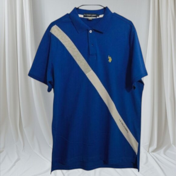 U.S. Polo Assn. Men’s Blue Polo Shirt with Diagonal Stripe Size L - Picture 1 of 8